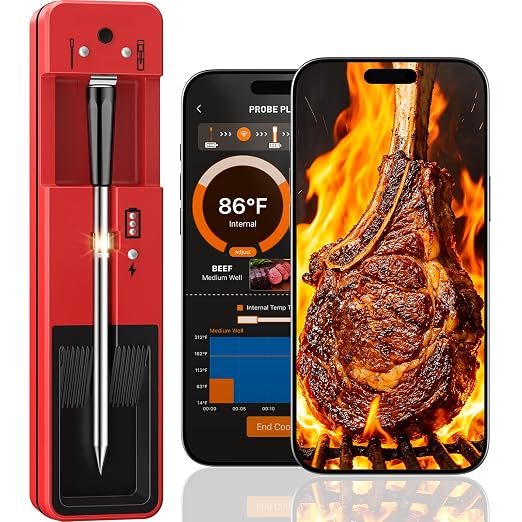 Smart Bluetooth Wireless Meat Thermometer Digital, 0.5S Instant Read | NIST ±0.5°F Food Thermometer,2-in-1 100H Battery Fast Charge Base, APP Control & Custom Menu for BBQ, Grill, Smoker, Oven
