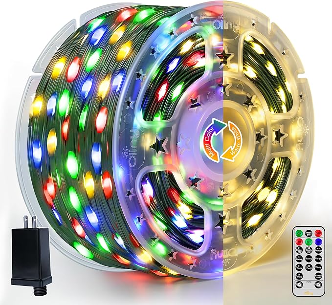 Ollny Christmas Lights 262 FT 800 LED IP67 Waterproof, Color Changing Christmas Lights Outdoor with Remote, 11 Modes Dimmable Timer Warm White to Multicolored Changeable String Lights for House Decor