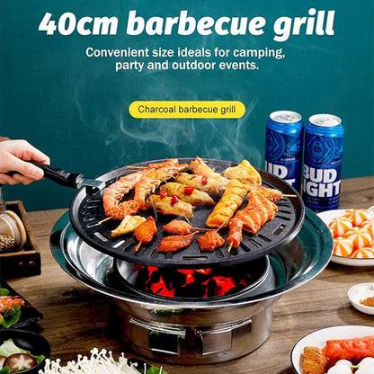 Multifunctional Charcoal Barbecue Grill, Portable Non-Stick Korean BBQ Grill, Tabletop Smoker Furnace Stove for Frying and Baking Outdoor Garden/L