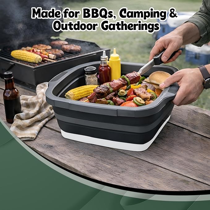 16L BBQ Prep Tub with 2 Pcs Meat Shredder Claws, Collapsible Cutting Board, Cutting Board with Locking Lids, Drip Easy BBQ Prep Tub with lid-XL Size (Black)