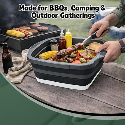 16L BBQ Prep Tub with 2 Pcs Meat Shredder Claws, Collapsible Cutting Board, Cutting Board with Locking Lids, Drip Easy BBQ Prep Tub with lid-XL Size (Black)