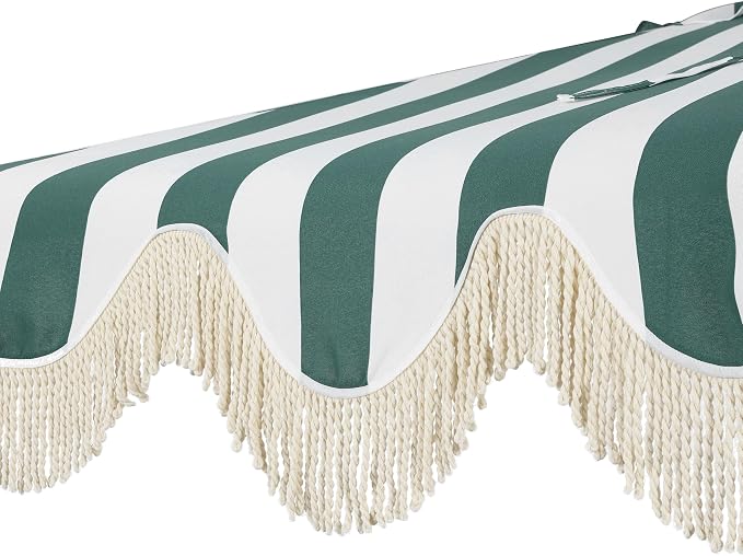 JONATHAN Y Beverly 9 ft. Striped Half Umbrella, Green/White | Coastal Scalloped Fringe, Crank Lift, 30 Degree Manual Tilt, UV 50 Fabric Canopy, Aluminum Frame, Space Saving Design