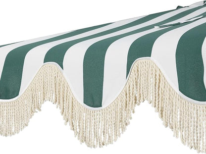JONATHAN Y Beverly 9 ft. Striped Half Umbrella, Green/White | Coastal Scalloped Fringe, Crank Lift, 30 Degree Manual Tilt, UV 50 Fabric Canopy, Aluminum Frame, Space Saving Design