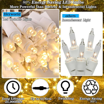 Heyworld Slow Twinkle Christmas Lights, 35 LED 10ft UL Certified Soft String Lights, 5mm Waterproof Fairy Glow for Indoor/Outdoor Christmas, Wedding, Garden Decor