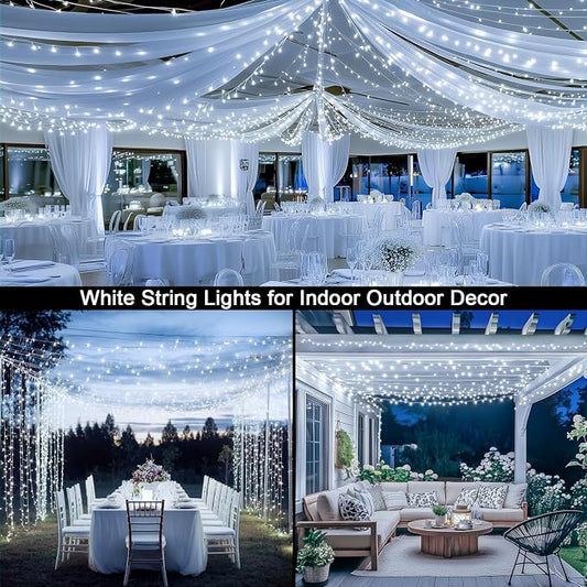 JMEXSUSS 132 ft 400 LED White Christmas Lights Indoor Outdoor | White String Lights Plug in with Remote, Christmas Tree Light for Outside Tree Party Patio Bedroom Classroom Decor