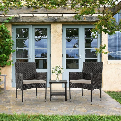 FDW | 3-Piece Patio Furniture Set | Black | Outdoor Wicker Furniture with Coffee Table | Modern Rattan Chairs Conversation Set | Outdoor Seating | Weather-Resistant | for Porch, Garden, Lawn