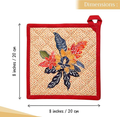 Maison d' Hermine Pot Holders 100% Cotton Potholders (8" x 8", Pack of 2) | Heat Resistant Hot Pads with Loop BBQ Cooking Baking Hotel Kitchen Handling Hot Pans Thanksgiving Christmas - Kalahari