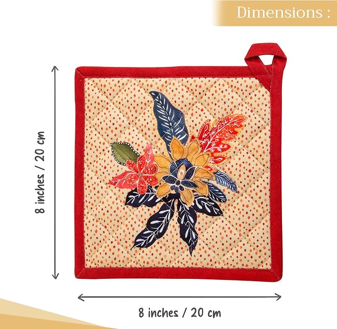 Maison d' Hermine Pot Holders 100% Cotton Potholders (8" x 8", Pack of 1) | Heat Resistant Hot Pads with Loop BBQ Cooking Baking Hotel Kitchen Handling Hot Pans Thanksgiving Christmas - Kalahari