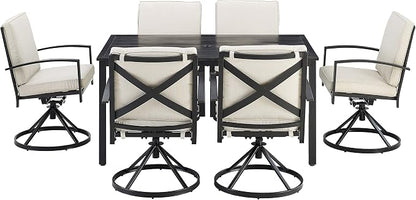Crosley Furniture Kaplan 7-Piece Outdoor Dining Set for 6, Patio Table and Chairs for Backyard, Deck, Oiled Bronze with Oatmeal Cushions