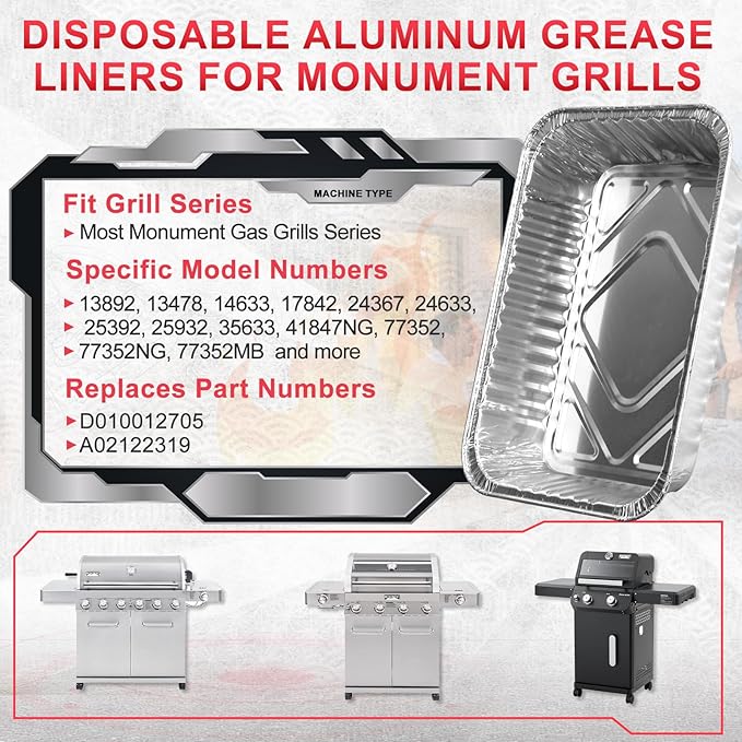 Universal Grill Drip Pans for Monument Grills Grease Tray, Aluminum Drip Pan Liners for Monument 24367 24633 35633 25392 41847NG 17842 14633 Parts and More, Grease Liners for Gas Grills 8.4 x 5.8 Inch