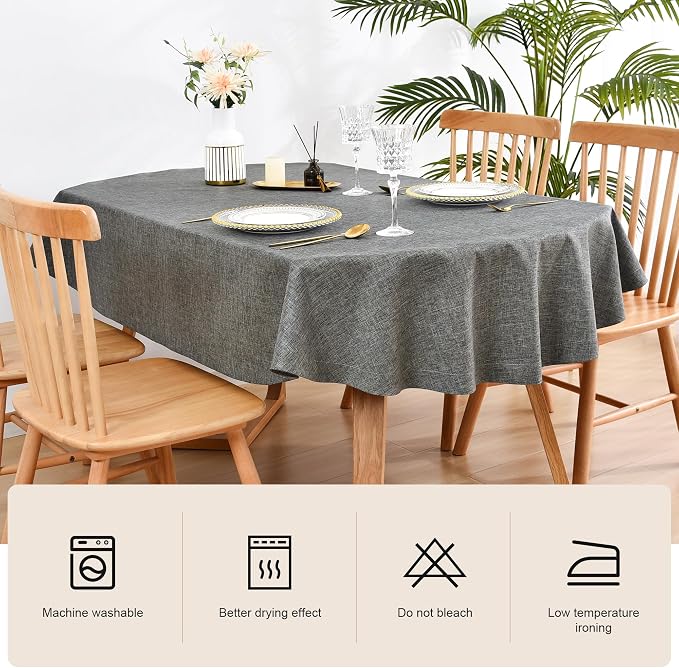 Wolkemer Faux Linen Oval Tablecloth 60 x 84 Inch Charcoal Table Cloth | Heavy Duty Wrinkle Resistant Fabric Table Cloth, Farmhouse Rustic Oval Table Cover for Kitchen Dining Indoor Outdoor Tabletop