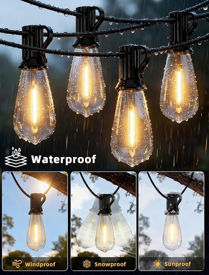50FT LED Outdoor String Lights with 27 Shatterproof ST40 Vintage Edison Bulbs(2 Spare), Connectable Outside Hanging Light for Backyard Garden Porch Balcony, 2700K Dimmable