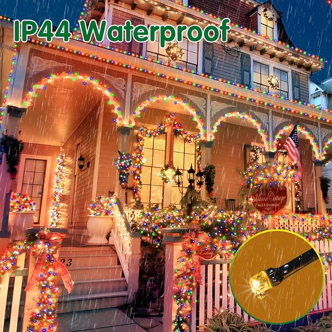 XURISEN 551FT 1400 LED Christmas Lights Outdoor Green Wire String Lights 8 Modes with Timer Memory Waterproof Fairy Lights Plug in for Xmas Tree Wedding Yard Party Holiday Decorations(Multicolor)