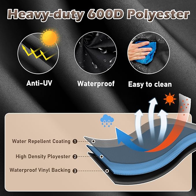 60 Inch Grill Cover for 3-5 Burner Gas Grills, Heavy Duty Outdoor BBQ Cover with Handles, Air Vents and Hook-and-Loop Straps, Compatible with Nexgrill 720-0830H 720-0888S 720-0888N, Char-Broil, Weber