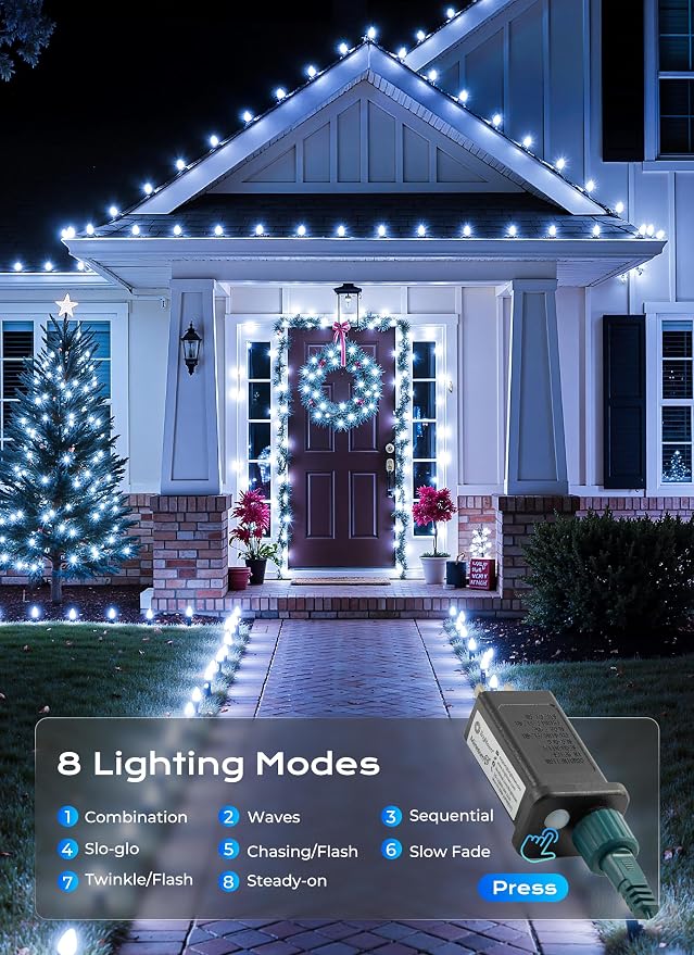 C9 LED Christmas Lights Outdoor, 72 FT 110 LED C9 String Lights, 8 Modes & Timer Connectable Waterproof for Christmas Tree Light Indoor Outdoor Roofline Patio Garden Yard Xmas Decoration, White 2 Pack