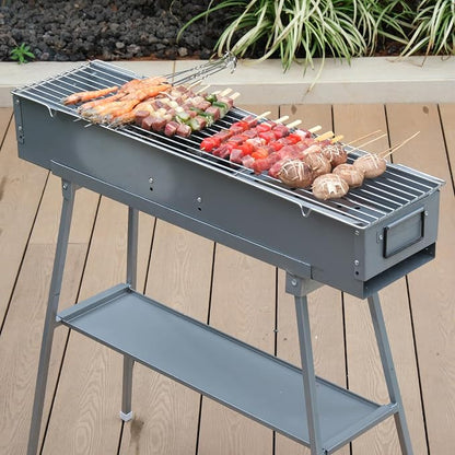 31.5’’ Portable Charcoal Grill Folding BBQ Grill for Outdoor Grilling Cooking Camping Hiking Picnics Tailgating Backpacking Party, With Excellent Ventilation Design, Matte Sliver