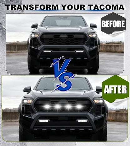 Grill Lights for Toyota Tacoma 2024-2026 Accessory TRD Sport Off Road,White | Direct-Snap Raptor Lights Tacoma 4th Gen Front Grille OEM-Style LED Design, IP68 Waterproof, Enhanced Night Visibility