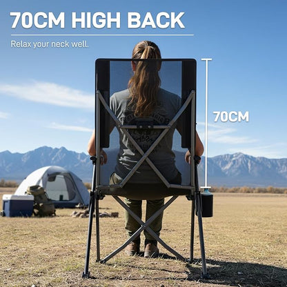 EVER ADVANCED Teslin Reclining Camping Chairs for Adult Lightweight, Portable Compact Folding Chair with Adjustable Back, 4-Level Recliner Chairs, Lawn Chair for Patio Balcony, Supports 300lbs, Black