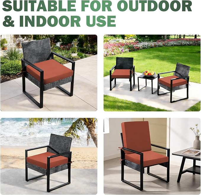 Outdoor Chair Cushions Set of 2, 19x19x3 Inch Waterproof & Fade Resistant Patio Furniture Seat Cushions with Ties, Square Outdoor Dining Chair Cushions for Lawn, Garden, Deck & Yard, Spice