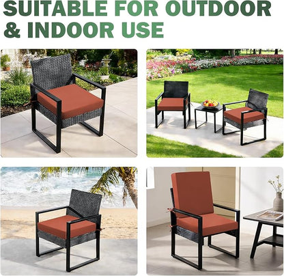Outdoor Chair Cushions Set of 2, 19x19x3 Inch Waterproof & Fade Resistant Patio Furniture Seat Cushions with Ties, Square Outdoor Dining Chair Cushions for Lawn, Garden, Deck & Yard, Spice
