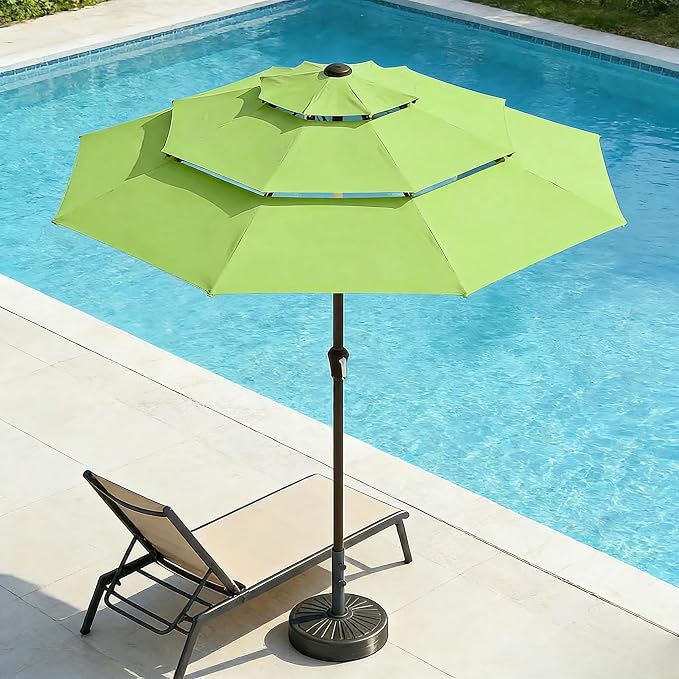 10ft 3 Tier Patio Umbrella, Outdoor Market Table Umbrella with UPF 50+ Vented Canopy, 8 Sturdy Ribs, Easy Push Button Tilt and Crank, Windproof for Deck, Pool, Backyard and Garden