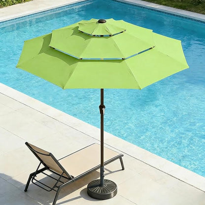 10ft 3 Tier Patio Umbrella, Outdoor Market Table Umbrella with UPF 50+ Vented Canopy, 8 Sturdy Ribs, Easy Push Button Tilt and Crank, Windproof for Deck, Pool, Backyard and Garden