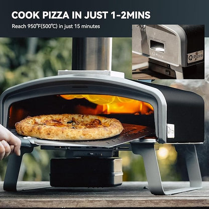 Wood Fire Pizza Oven with Rotatable Stone, Portable Wood/Charcoal Pizza Oven with Chimney and Door, Outdoor Pizza Stove for Backyard, Camping, Picnicking, RV, Tailgating, PS108