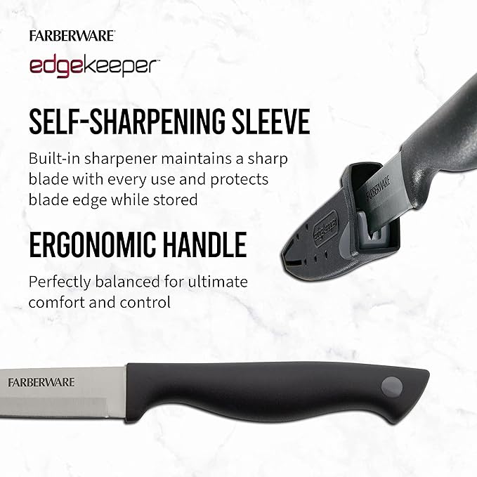 Farberware Edgekeeper 3.5-Inch Paring Knife with Self-Sharpening Blade Cover, High Carbon-Stainless Steel Kitchen Knife with Ergonomic Handle, Razor-Sharp Knife, Black (Pack of 12)