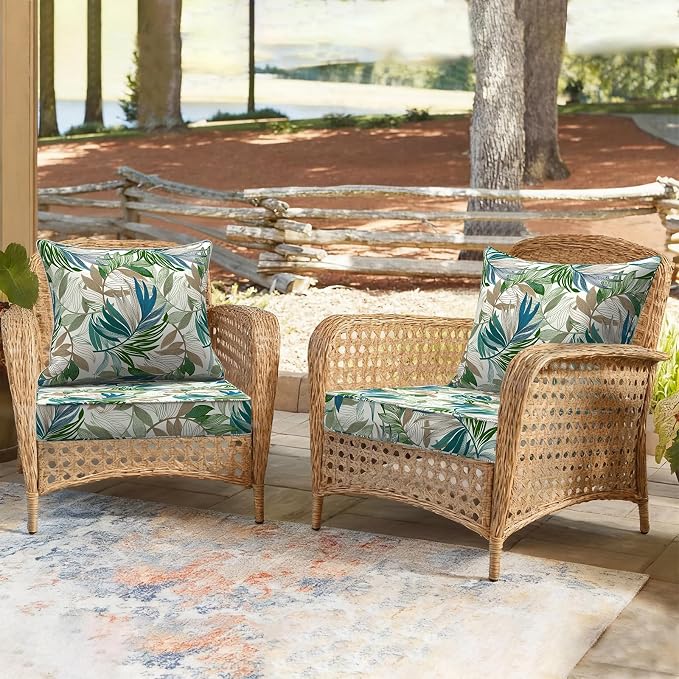 DYTXIII Outdoor Deep Seat Cushion Set, Water Repellent 24"x24" Patio Thick Cushions Replacement with Seat & Back Pillow for Patio Sofa, Wicker Chair, Couch - Lush Leaf Green