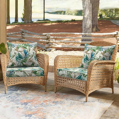 DYTXIII Outdoor Deep Seat Cushion Set, Water Repellent 24"x24" Patio Thick Cushions Replacement with Seat & Back Pillow for Patio Sofa, Wicker Chair, Couch - Lush Leaf Green