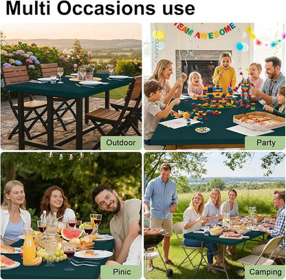 Smiry Rectangle Tablecloth, Elastic Fitted Flannel Backed Vinyl Tablecloths for 5ft Folding Tables, Waterproof Wipeable Table Covers for Indoor, Outdoor, Picnic and Camping (Hunter Green, 30"x60")