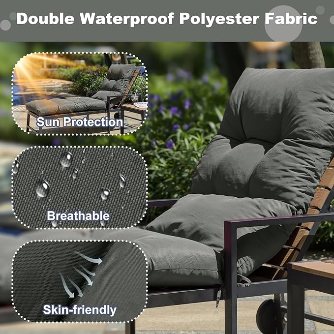 Outdoor Lounge Chair Cushions, 74.4 x 22 x 4.7 Inches Waterproof Fade Resistant Patio Cushion for Chaise Lounger