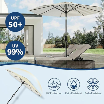 GarveeLife 10FT Patio Umbrella Outdoor, Market Umbrella, Table Umbrella with Push Button Tilt and Crank, 8 Sturdy Ribs UV Protection Waterproof for Garden, Pool, Deck, | Table Umbrella UV Protection Waterproof for Garden, Pool, Market, Deck (Brown & Wh...