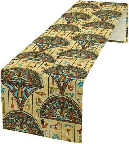 Vintage Ancient Egypt Table Runner Old Egyptian Hieroglyphics Print Mysterious Egypt Culture Dinner Runner for Home Kitchen Dining Coffee Table Party Holiday Decor 13x60in