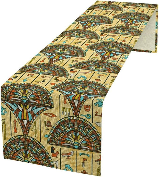 Vintage Ancient Egypt Table Runner Old Egyptian Hieroglyphics Print Mysterious Egypt Culture Dinner Runner for Home Kitchen Dining Coffee Table Party Holiday Decor 13x60in