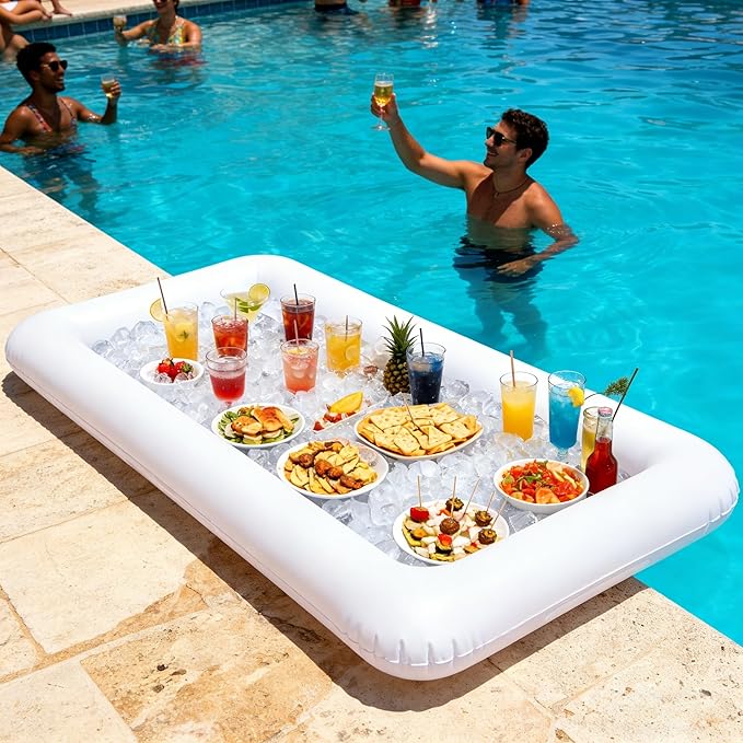 HBlife 3-Pack Inflatable Serving Bars, Blow-Up Ice Trays for Food & Drinks | 49x24in Inflatable Cooler with Drain Outlet, Portable, Durable Material, Easy Clean, Outdoor Parties, Catering Events
