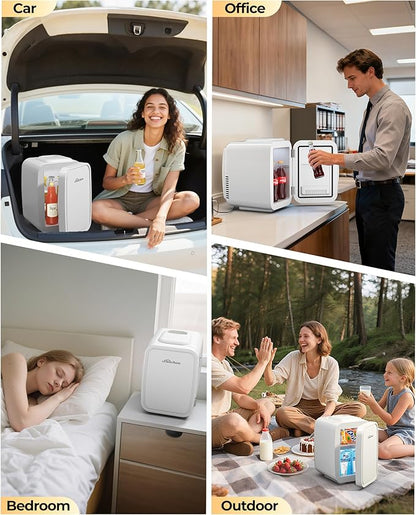 BEICHEN Mini Fridge, 4 Liter/6 Can Portable Refrigerator for Bedroom Office Dorm Car– Fast Cooling, Low Noise, 100-125V AC/5-12V USB Small Compact Refrigerator for Skincare, Food, Drinks(White)