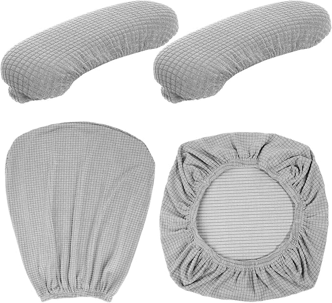 Tallew 4 Pcs Office Chair Covers Stretchable Armrest Seat,XL,Silver Gray | Universal Fit Office Desk Chairs, Protective Seat Backrest Slipcovers, Stretchable Prevent Wear, Easy Install for Rotating