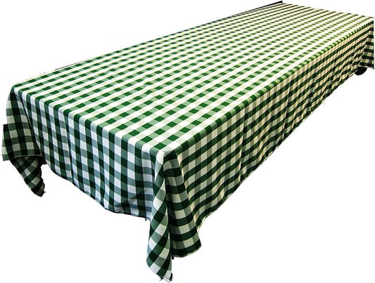LA Linen Polyester Gingham Checkered 60 by 84-Inch Rectangular Tablecloth, White and Hunter Green