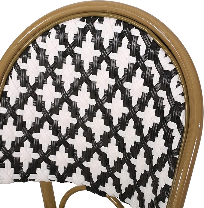 Christopher Knight Home Anastasia Outdoor French Bistro Chair (Set of 2), Black + White + Bamboo Print Finish