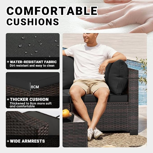 LAFWELL 7 Pieces Outdoor Patio Furniture Sets,Rattan Conversation Sectional Set,Manual Weaving Wicker Patio Sofa with Tea Table