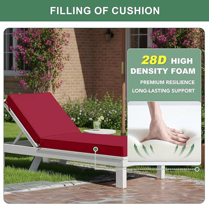 Summsun Chaise Lounge Cushions Outdoor Set of 2 - Waterproof and Fade Resistant Sun Lounger Replacement Cushions - Patio Lounger Pads with Removable Cover for Pool, Deck, Lawn, 80 x 26 x 3 Inch, Red