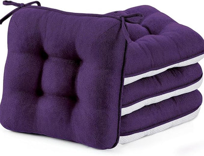 BETU Chair Cushions for Dining Chairs Set of 4,3.5" Thick Kitchen Table Chair Pads with Ties,Non Slip Backing and Covers, Seat Cushion for Dining Room,Bar,Patio Chairs,15.5"X15.5"X3.5",Dark Purple