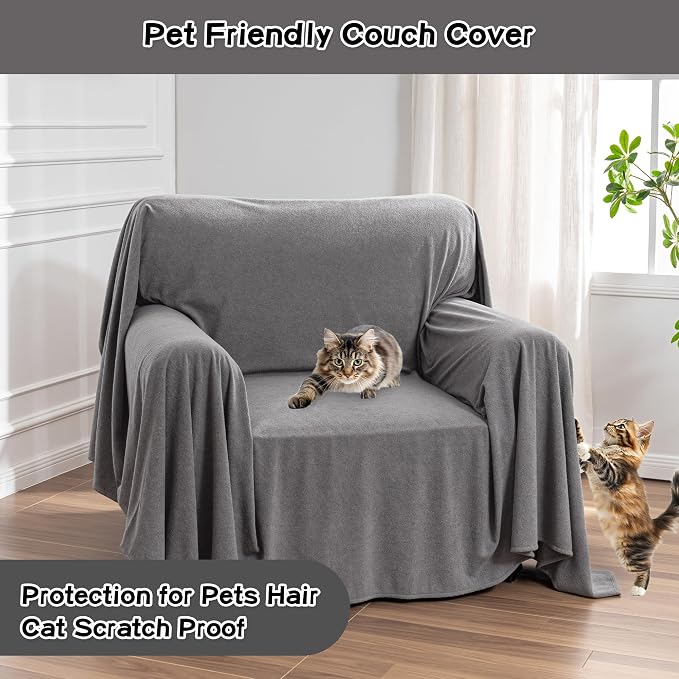 MEETSKY Chair Cover Cat Scratch Proof Recliner Chair Covers, Oversized Armchair Sofa Covers Washable Sofa Slipcover for Single Couch, Soft Small Couch Slipcover for Pets Dogs, 71" x 91", Grey