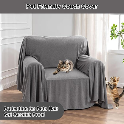 MEETSKY Chair Cover Cat Scratch Proof Recliner Chair Covers, Oversized Armchair Sofa Covers Washable Sofa Slipcover for Single Couch, Soft Small Couch Slipcover for Pets Dogs, 71" x 91", Grey