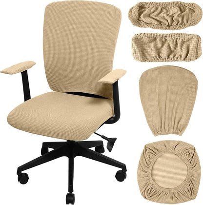 Tallew 4 Pcs Office Chair Covers Stretchable Armrest Seat,XL,Camel | Universal Fit Office Desk Chairs, Protective Seat Backrest Slipcovers, Stretchable Prevent Wear, Easy Install for Rotating