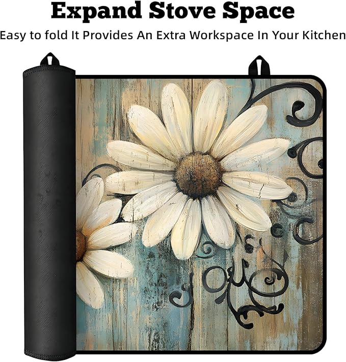 Multi-Design Stove Cover for Glass/Electric Stoves - 3-in-1 Heat-Resistant Protector Mat, Non-Slip Drying Rack 28"x20"