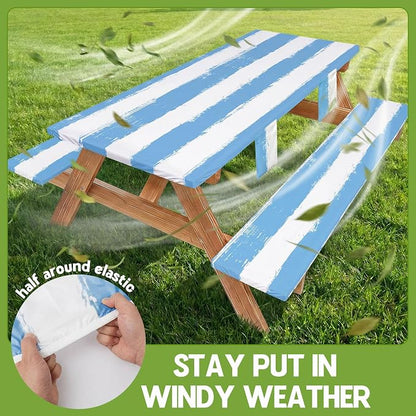 Wrakus Picnic Table Cover with Bench Covers Camping Essentials Waterproof Windproof Patio Outdoor Tablecloth with Storage Bag, Fitted Rectangle Tables and Seats Tablecover for Rv Owner Camper 96in