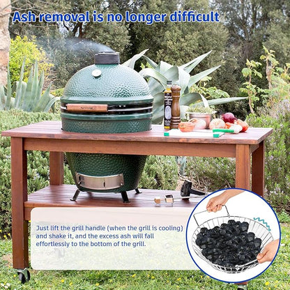 Charcoal Basket for Grill, Stainless Steel Ash Basket for Large Big Green Egg & Kamado Joe, Heavy Duty Firebox Accessories with Folding Handle