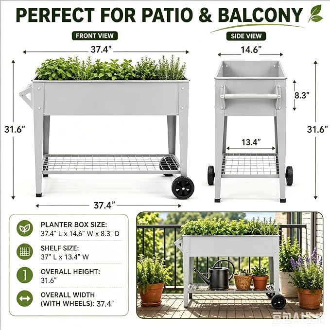 LEETOLLA 𝐑𝐚𝐢𝐬𝐞𝐝 𝐆𝐚𝐫𝐝𝐞𝐧 𝐁𝐞𝐝 𝐎𝐮𝐭𝐝𝐨𝐨𝐫 Elevate Herb Garden Planter Box Outdoor Raised Planter Box with Legs On Wheels for Vegetables Flower Tomato Patio Backyard